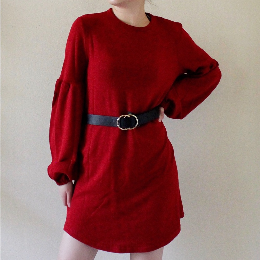BELL LONG SLEEVES T-SHIRT MINI DRESS - RED